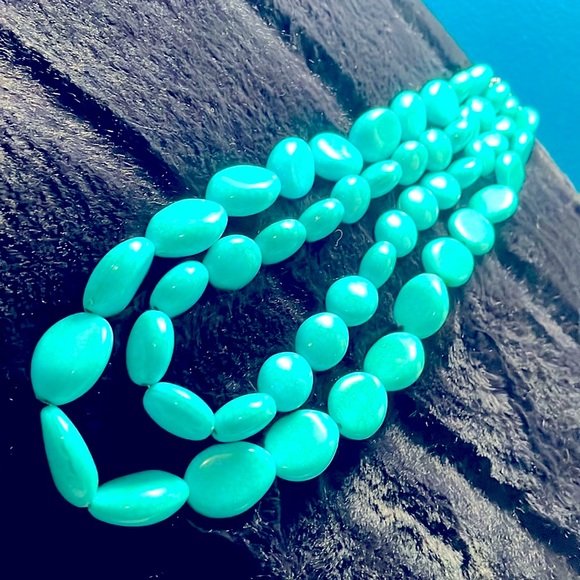 Jewelry - Chunky Faux Turquoise Two Strand Beaded Necklace w/ Light Vein Effect